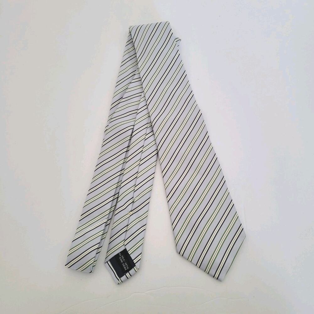 Salvatore Ferragamo Men's Neck Tie Necktie Silk Stripped Silve Italian Designer